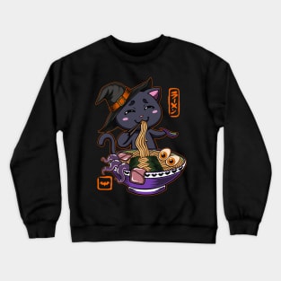 Halloween Kawaii chibi Ramen Magical Witch Black cat monster design Crewneck Sweatshirt